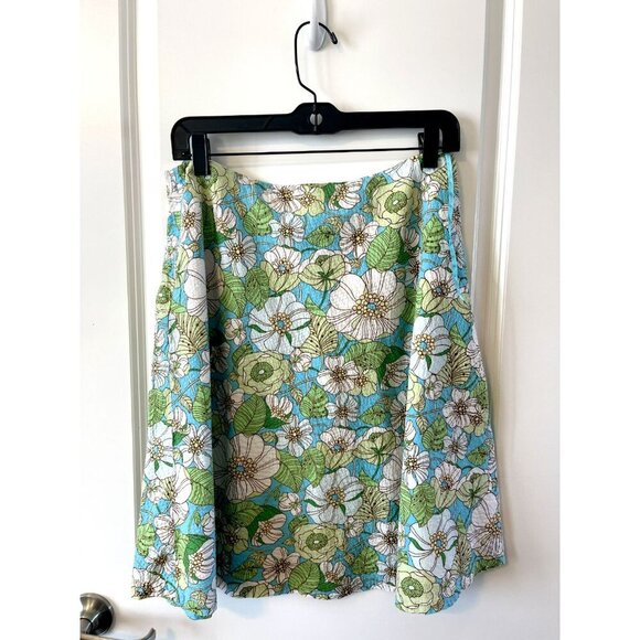 Gap A-Line Skirt Womens 8 Blue green Floral Seersucker Spring Y2K 2000s Vintage - Picture 2 of 4